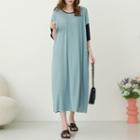 Contrast-panel Pleated Long Dress