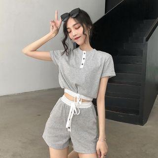 Set: Short Sleeve Top + Tie-waist Shorts