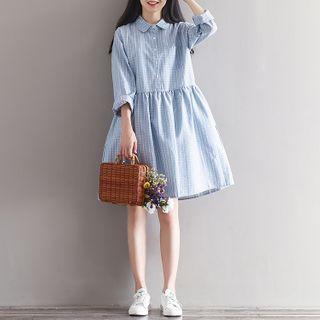 Long-sleeve Checked A-line Shirtdress