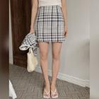 Slit-hem Plaid A-line Miniskirt