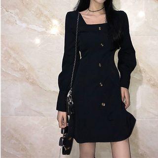 Square-neck Lantern-sleeve Dress