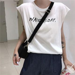 Lettering Cap-sleeve T-shirt / Crop Harem Pants