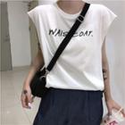 Lettering Cap-sleeve T-shirt / Crop Harem Pants