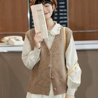 Button-up Knit Vest Brown - One Size