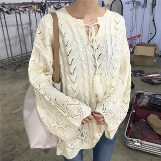 Tie Neck Perforated Sweater