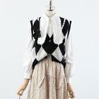 Lace Trim Shirt / High Waist A-line Skirt