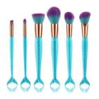Set Of 6: Mermaid Tail Handle Makeup Brush Blue - One Size