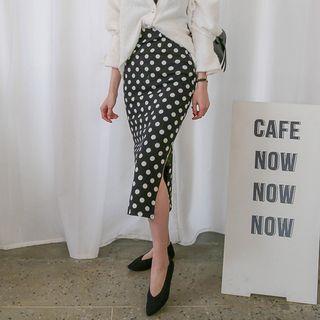 Polka-dot Knit Long Pencil Skirt
