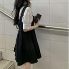 Set : Short-sleeve Puff-sleeve Shirt + Accordion Pleat Jumper Skirt