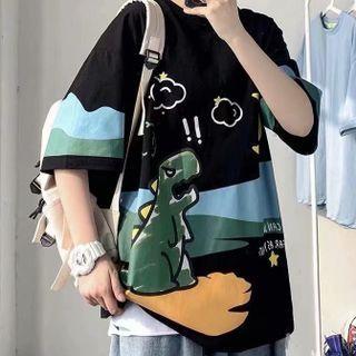 Short-sleeve Round Neck Cartoon Dinosaur T-shirt