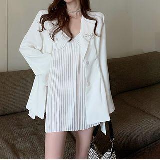 Spaghetti Strap Mini A-line Dress / Single-breasted Blazer