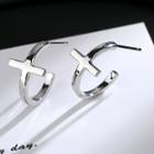 Cross Alloy Open Hoop Earring 1 Pair - Silver - One Size