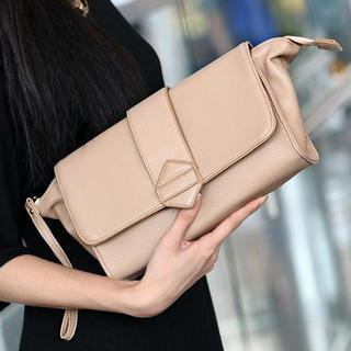 Faux Leather Clutch Beige - One Size