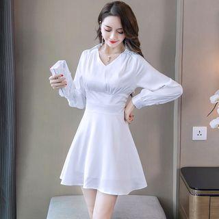 V-neck Long-sleeve Mini A-line Dress