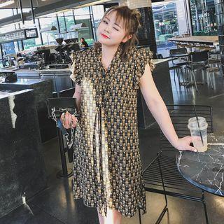 Print Frilled Sleeveless Chiffon Dress