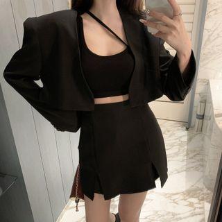 Asymmetrical Crop Tank Top / Crop Blazer / High-waist Skort