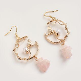 Bird Faux Pearl & Bead Dangle Earring