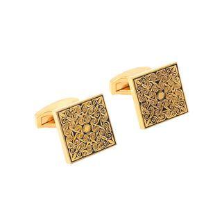 Fashion Elegant Plated Gold Geometric Square Roman Pattern Cufflinks Golden - One Size