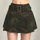 Camo Print Pleated Mini A-line Skirt