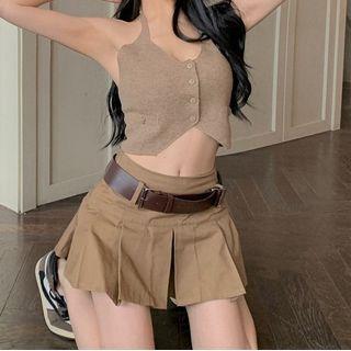 Halter Neck Top / Mini A-line Pleated Skirt