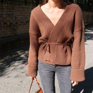 Tie-waist V-neck Knit Cardigan