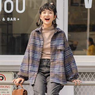 Plaid Lapel Woolen Shirt Jacket