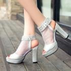 Rhinestone Platform Heel Ankle Sandal Boots