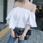 Off-shoulder Elbow-sleeve Ruffled Top