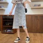 Asymmetric Washed Midi A-line Denim Skirt