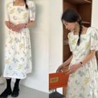 Square-neck Floral Midi Dress Ivory - One Size