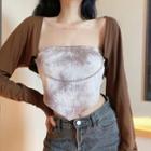 Set: Chain Detail Cropped Light Jacket + Tie Dye Asymmetrical Tube Top