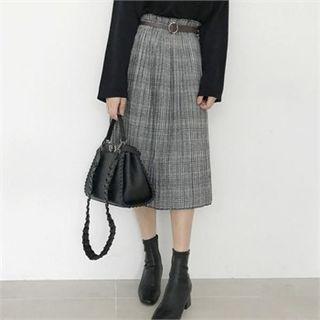Plaid Midi Pleat Skirt With Belt