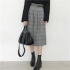 Plaid Midi Pleat Skirt With Belt