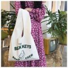 Print Canvas Tote Bag Green Lettering - White - One Size