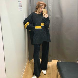 Color-block Loose-fit Sweater / Plain Pants