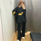 Color-block Loose-fit Sweater / Plain Pants