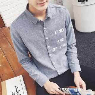 Lettering Striped Long-sleeve Shirt