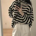 High-neck Striped Sweater Black & White - One Size