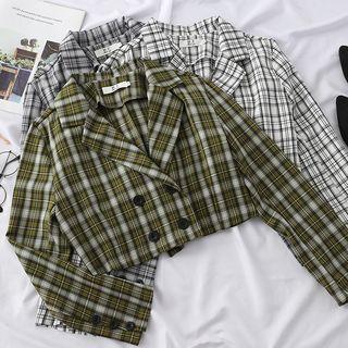 Plaid Double Breasted Cropped Blazer
