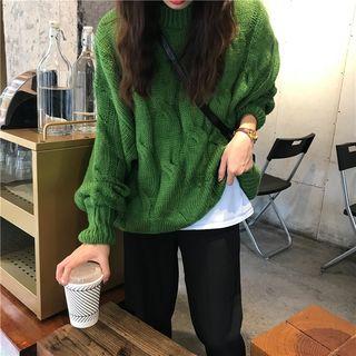 Crewneck Rib-knit Sweater Green - One Size