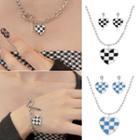 Checkerboard Heart Pendant Necklace / Bracelet / Drop Earring