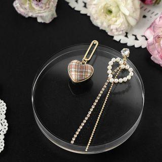 Asymmetrical Heart Drop Earring / Clip-on Earring 1 Pair - Stud Earrings - Red & Green Heart - Gold - One Size