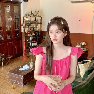 Short-sleeve T-shirt / Sleeveless Frill Trim Midi A-line Dress