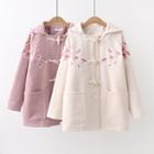 Cherry-blossom Embroidered Toggle-button Hooded Trench Coat