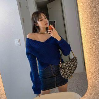 Off-shoulder Wrap Knit Top