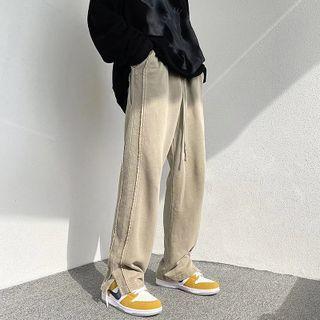 Drawstring-waist Slit Straight Leg Pants