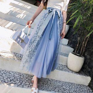 Tie-waist Lace Panel Maxi Skirt