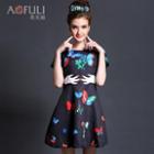 Short-sleeve Print A-line Dress