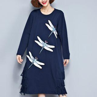 Long-sleeve Embroidery Fringed Dress