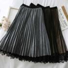 Reversible Lace-hem Pleated A-line Skirt